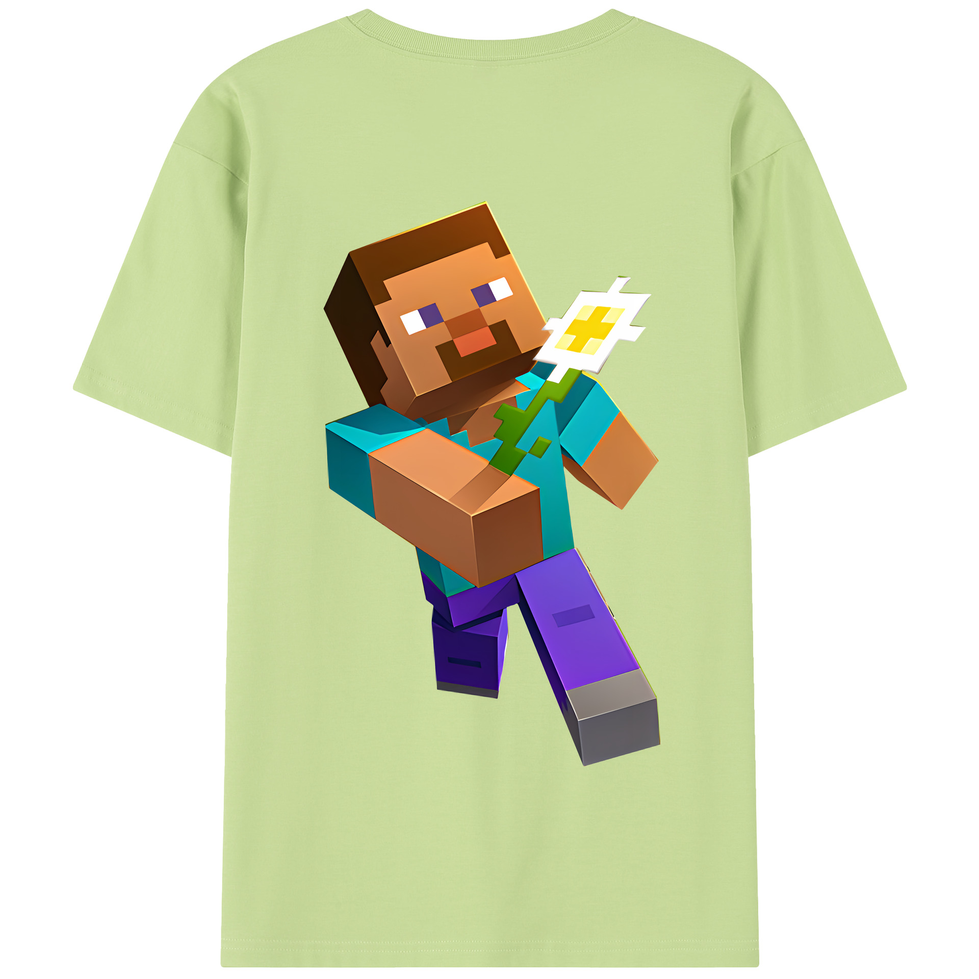 （画像用） マインクラフト ブロックの世界 Minecraft MC Block world 綿100％半袖Tシャツ（背面プリント）